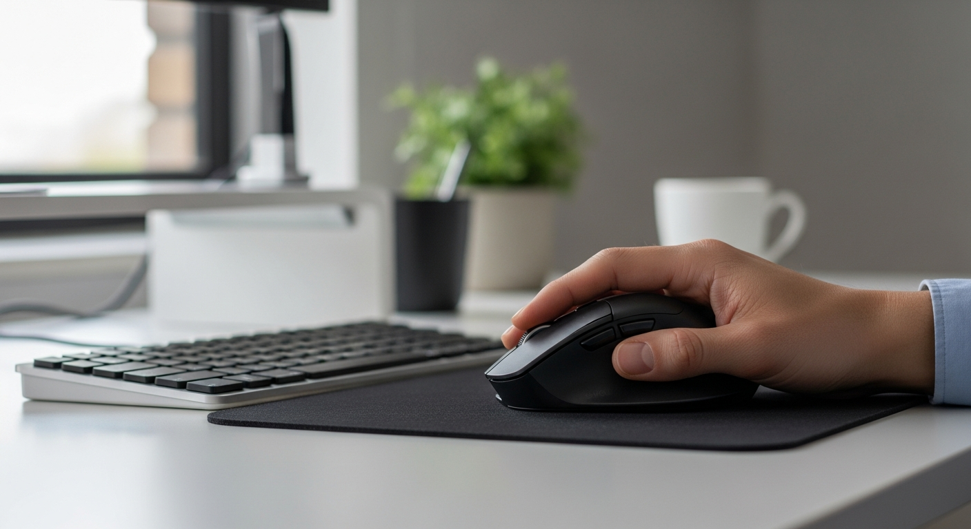 Evoluent VerticalMouse 4 Left ergonomic grip showing 70 degree vertical angle for left hand use