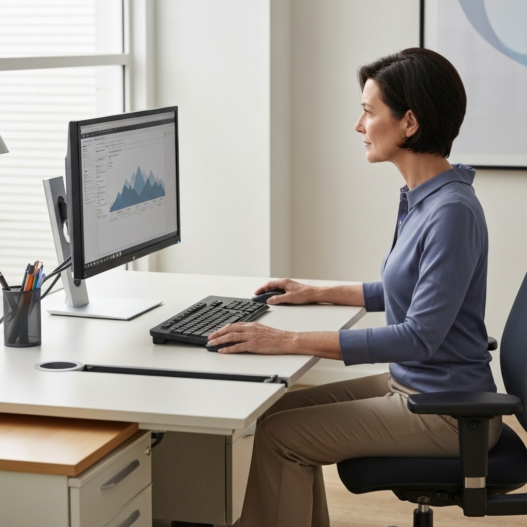 RSI ergonomic factors beyond mouse type including keyboard height, chair setup, and monitor position