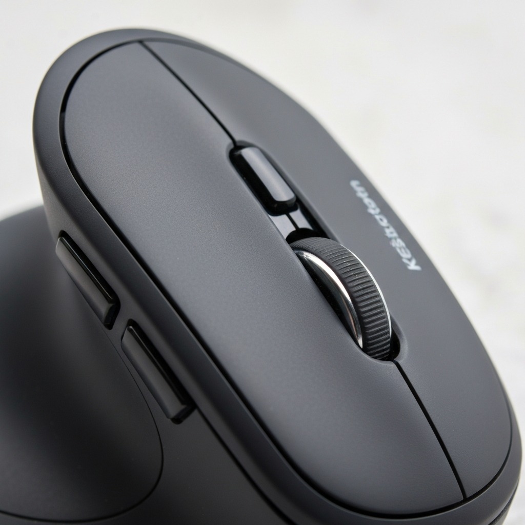 Close-up of the Kensington Pro Fit Ergo build quality showing matte black finish and textured grip surfaces