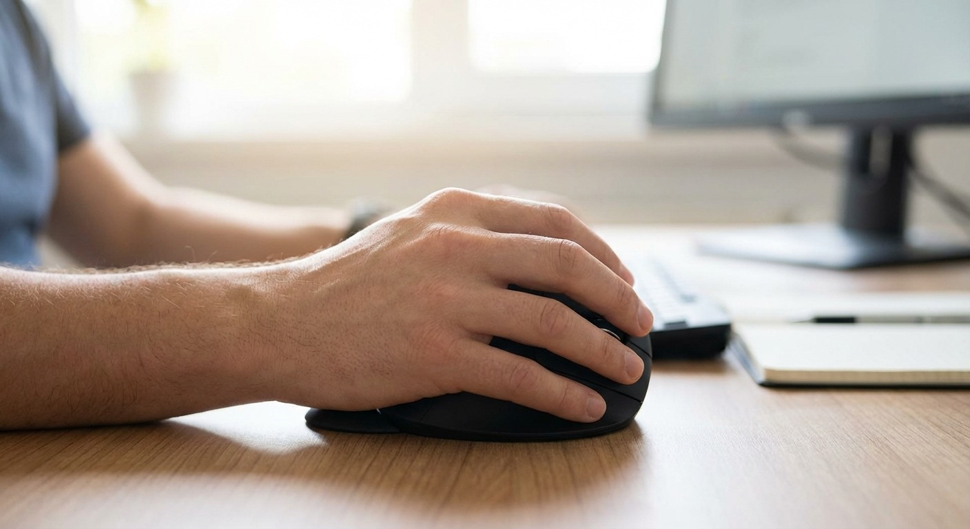 Ergonomic hand position on the Kensington Pro Fit Ergo showing natural handshake wrist alignment