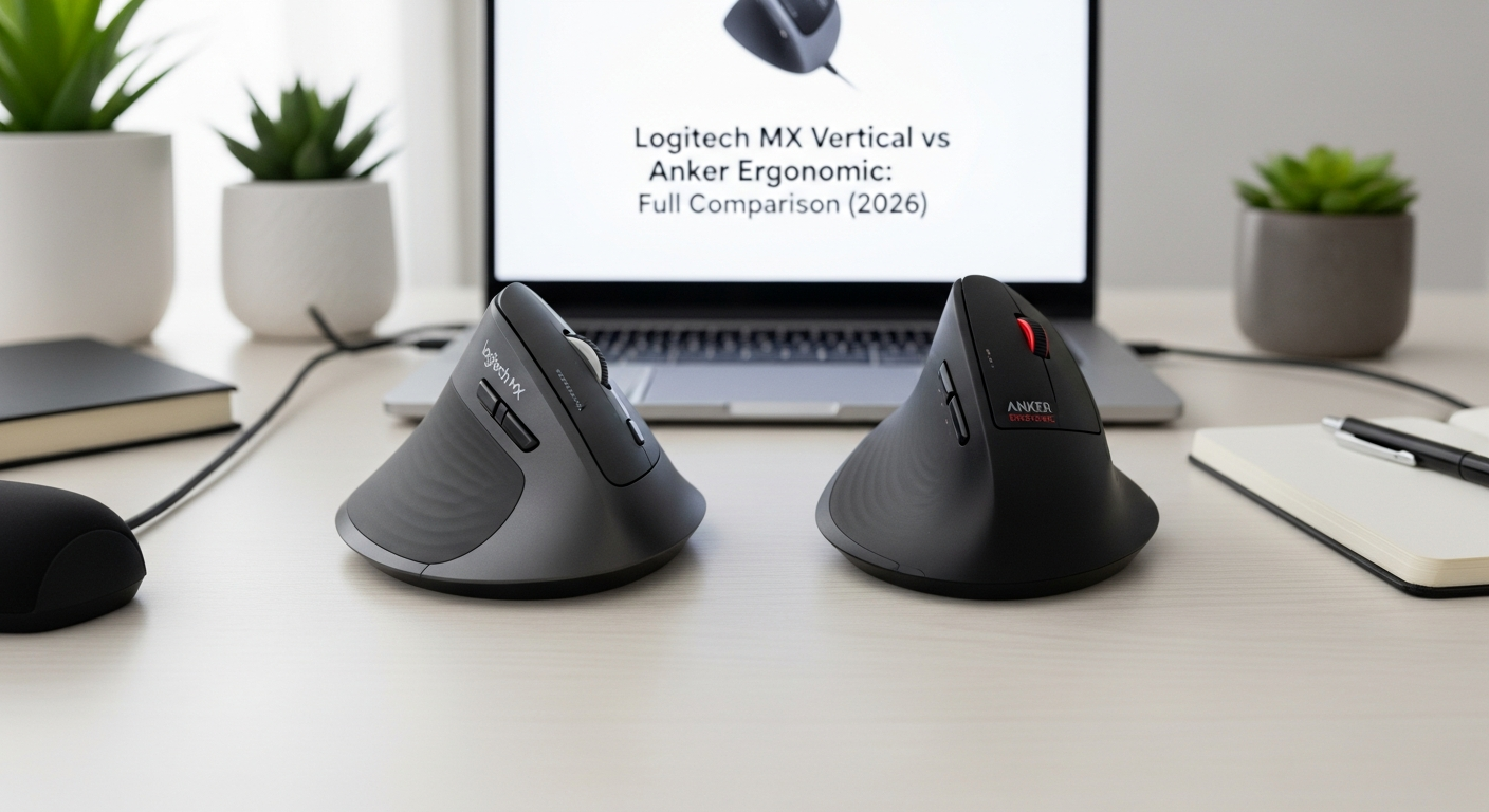 Ergonomic mouse in gaming setup with multiple monitors showing proper hand position