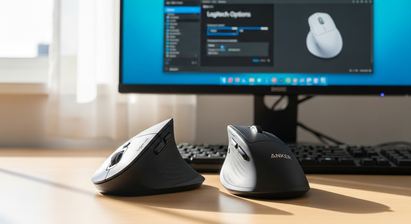 Logitech Options Plus software on MacBook showing mouse DPI and per-app settings